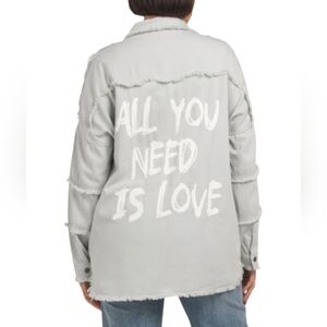 Elan Distressed Oversized ALL YOU NEED IS LOVE Button-Up Jacket
